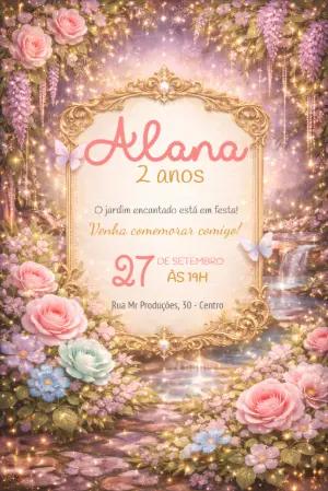 Convite de Aniversário Jardim Encantado Floral para Editar