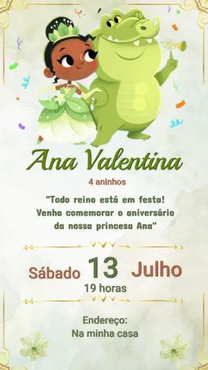 Convite Digital Infantil Princesa Tiana e o Sapo para Editar