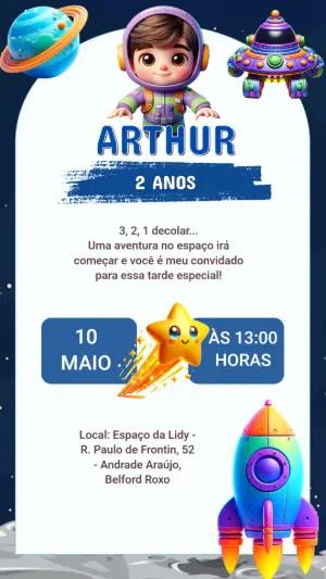 Convite Digital Infantil Tema Espaço Sideral Editável