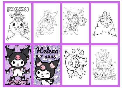 Mini Livro de Colorir Kuromi Editável com Desenhos para Colorir