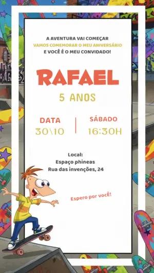 Convite de Aniversário Phineas Skate para Editar Online