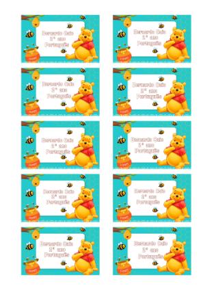 Etiqueta Escolar Ursinho Pooh e Abelhas Modelo Editável
