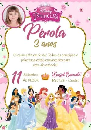 Convite Aniversário Princesas Disney com Foto para Editar