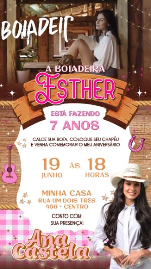 Convite Animado Aniversário Boiadeira Country para Editar