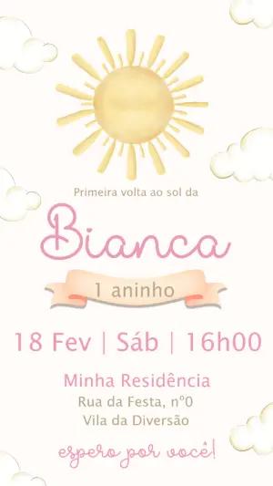 Convite Aniversário 1 Ano Volta ao Sol Delicado para Editar
