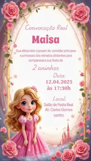 Convite de Aniversário Princesa Rosa para Editar Online