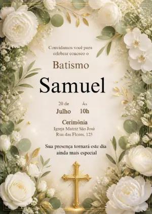 Convite de Batismo Botânico Elegante para Editar