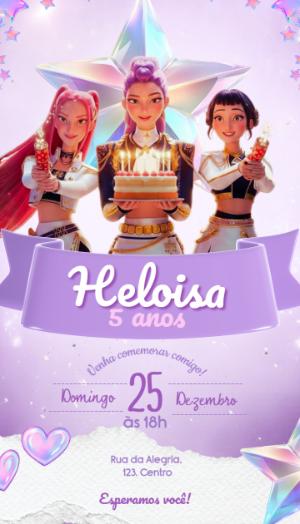 Convite de Aniversário K-Pop Guerreiras para Editar
