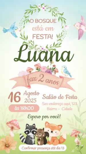 Convite de Aniversário Bosque Encantado com Animais para Editar
