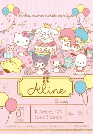 Convite de Aniversário Hello Kitty e Turma para Editar Online