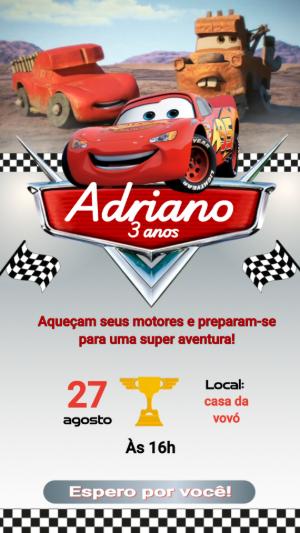 Convite Animado Aniversário Carros para Editar Online