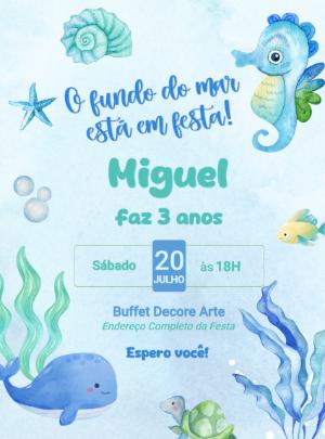 Convite de Aniversário Fundo do Mar para Editar Online