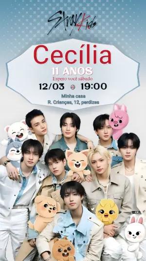 Convite de aniversário Stray Kids azul com mascotes para editar