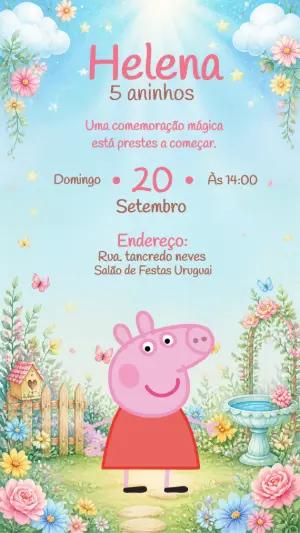 Convite de Aniversário Peppa Pig Jardim Encantado Editável