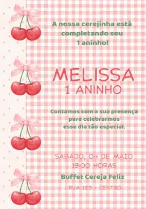 Convite de Aniversário Cerejinha para Editar Online