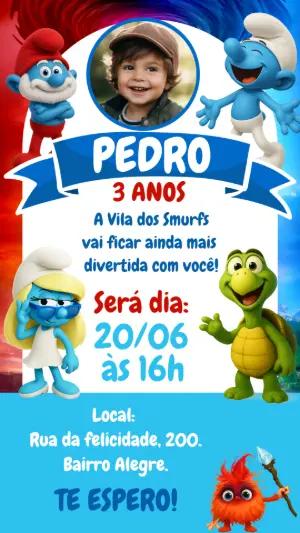 Convite de Aniversário Smurfs com Foto para Editar Online
