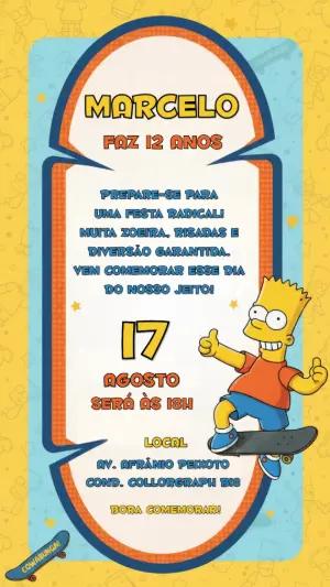 Convite de Aniversário Bart Simpson Radical Modelo Editável