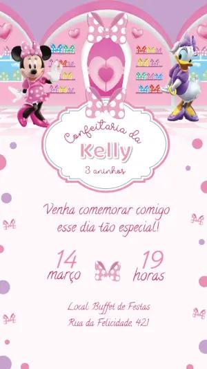 Convite de Aniversário Confeitaria da Minnie para Editar Online