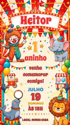 Convite de Aniversário Circo Colorido para Editar