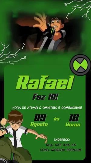 Convite Animado Ben 10 para Aniversário Infantil Editável