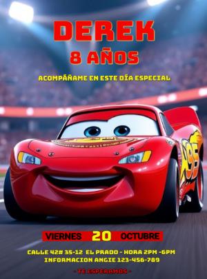 Invitación de Cumpleaños Cars Rayo McQueen Modelo Editable