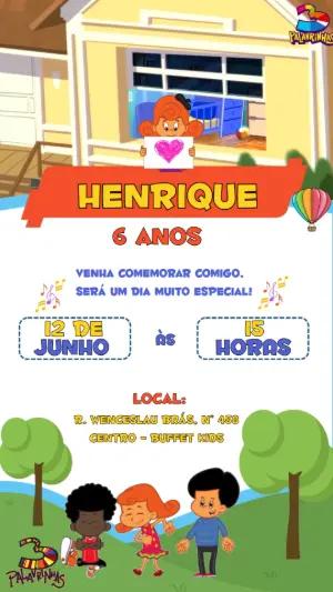 Convite Animado Aniversário 3 Palavrinhas para Editar Online
