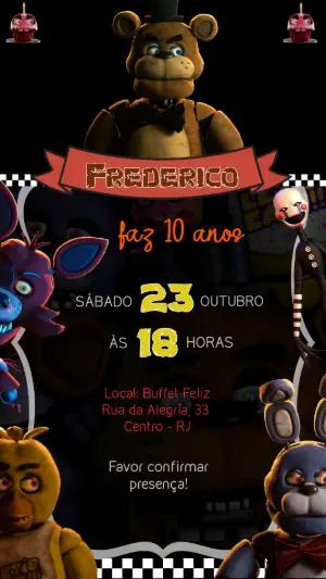 Convite de Aniversário Five Nights at Freddy's Digital Editável