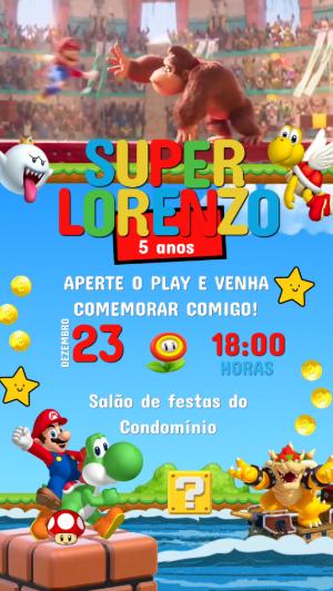 Convite Animado de Aniversário Super Mario para Editar