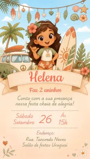 Convite Aniversário Surfista Boho Menina para Editar