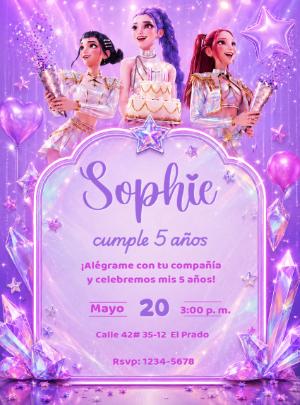 Invitación Editable de Cumpleaños Las Guerreras K-Pop