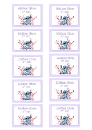 Etiquetas Escolares Stitch com Flores Editáveis para Imprimir