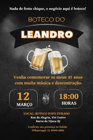 Convite Digital Festa de Boteco Masculino Editável