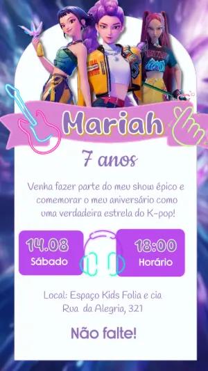 Convite Aniversário K-Pop com Guerreiras para Editar Online