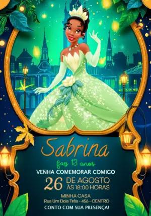 Convite de Aniversário Princesa Tiana Elegante para Editar
