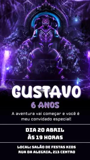 Convite Aniversário Pantera Negra para Editar Online