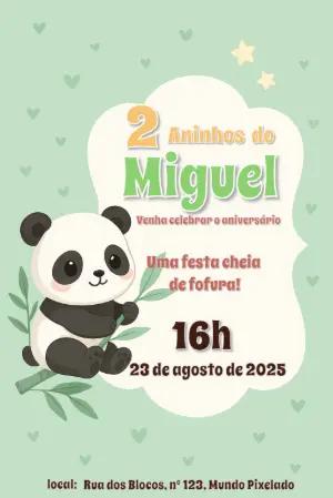 Convite de Aniversário Panda Fofo para Editar Online