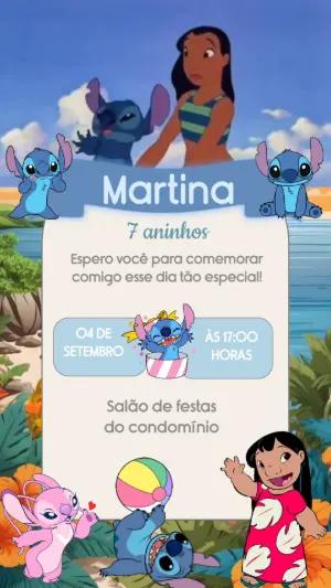 Convite Animado Lilo e Stitch de Aniversário para Editar