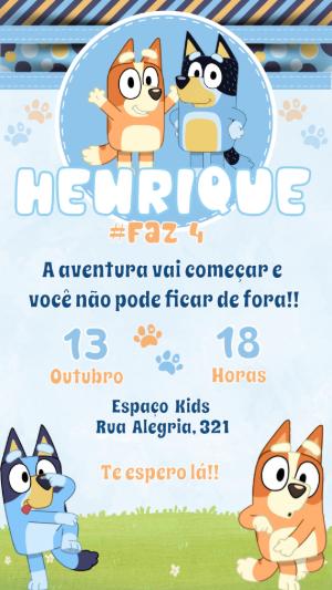 Convite de Aniversário Bluey e Bingo para Editar Online