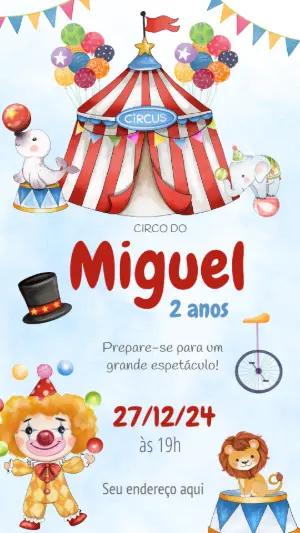 Convite Aniversário Circo Aquarela para Editar Online