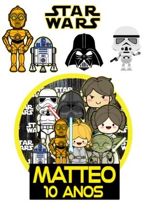 Topo de Bolo Star Wars Chibi para Editar e Imprimir