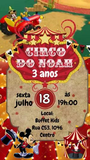 Convite Animado Aniversário Circo do Mickey Editável