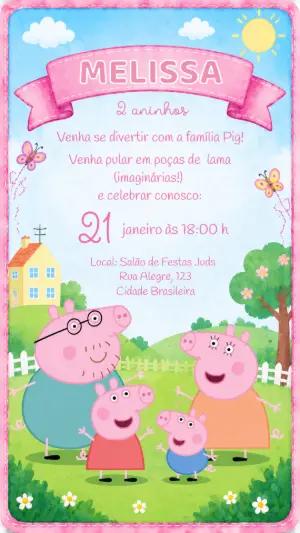 Convite de Aniversário Peppa Pig Editável para Festa Infantil