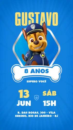 Convite de Aniversário Patrulha Canina Chase para Editar Online