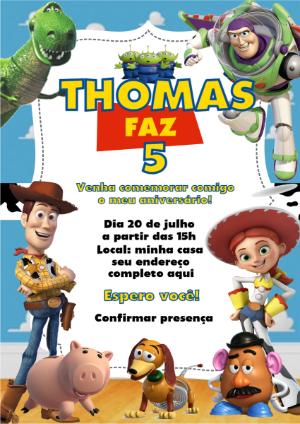 Convite de Aniversário Toy Story com Personagens para Editar