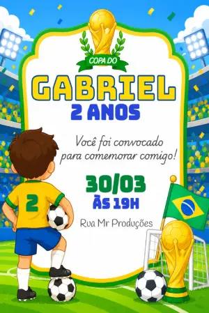 Convite de Aniversário Futebol Copa do Mundo Editável