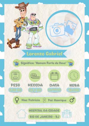 Quadro Nascimento Toy Story com Foto para Editar Online