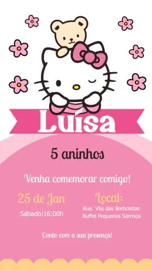 Convite de Aniversário Hello Kitty Rosa e Fofo para Editar