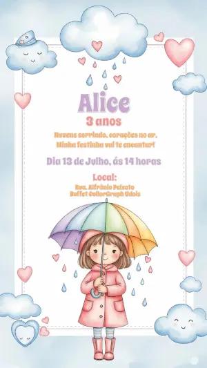 Convite Aniversário Chuva de Amor com Menina para Editar Online