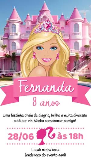 Convite Aniversário Barbie Princesa para Editar Online