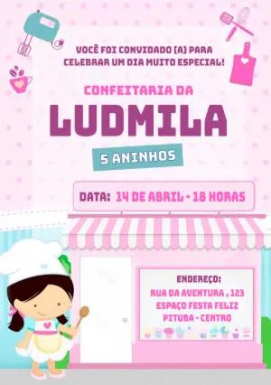 Convite Aniversário Confeitaria da Doceira para Editar Online
